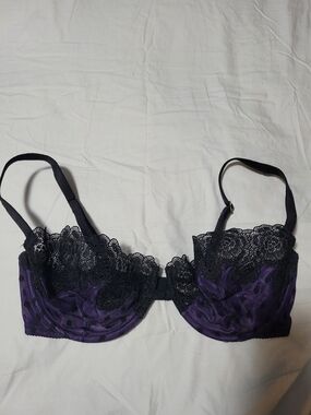 Vintage Victoria's Secret Very Sexy 36D Purple And Black Floral Balconet Bra